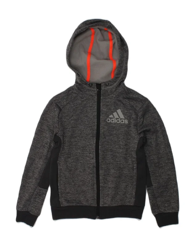 ADIDAS Boys Hooded Tracksuit Top Jacket 3-4 Years Grey Flecked