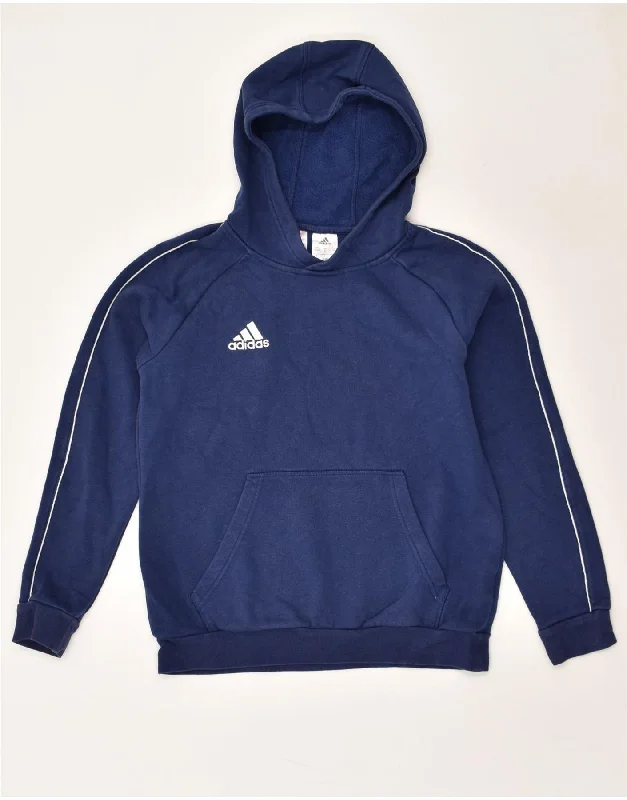 ADIDAS Boys Hoodie Jumper 13-14 Years Navy Blue Cotton