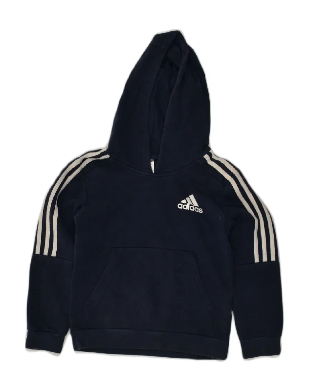 ADIDAS Boys Hoodie Jumper 7-8 Years Navy Blue Cotton