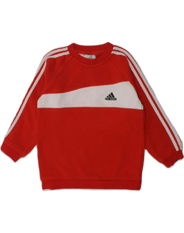 ADIDAS Boys Sweatshirt Jumper 3-4 Years Red Colourblock Cotton