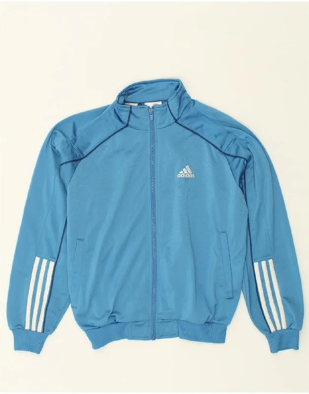 ADIDAS Boys Tracksuit Top Jacket 11-12 Years Medium Blue Polyester