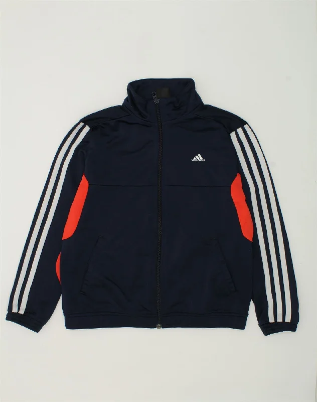 ADIDAS Boys Tracksuit Top Jacket 11-12 Years Navy Blue Polyester