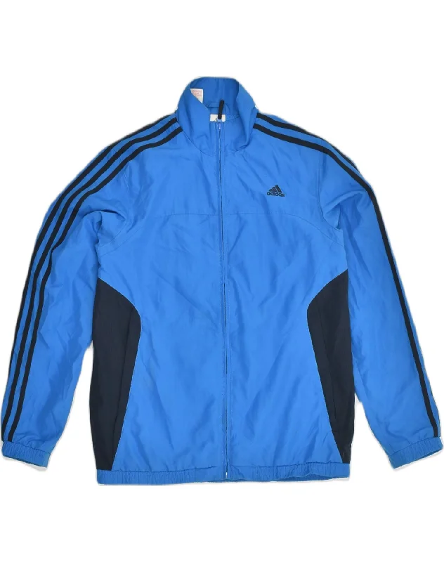 ADIDAS Boys Tracksuit Top Jacket 13-14 Years Blue Colourblock Polyester