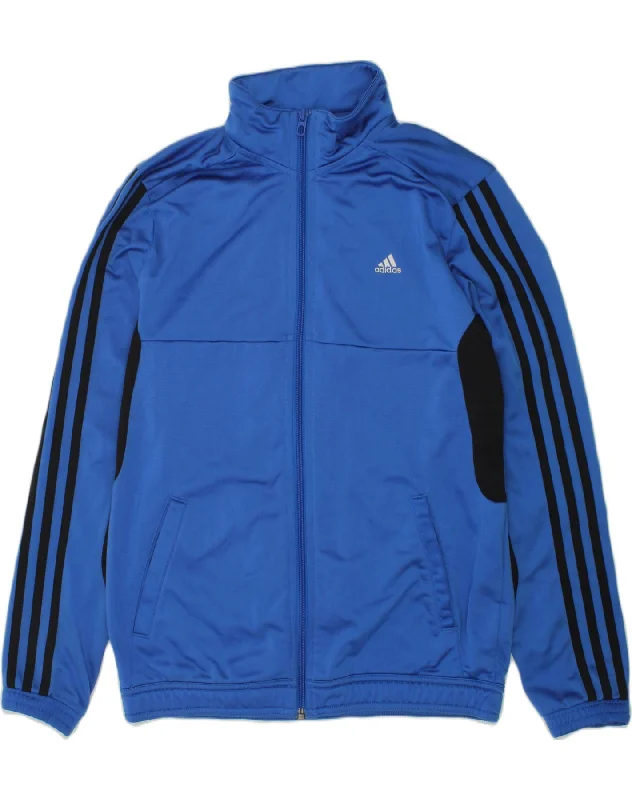 ADIDAS Boys Tracksuit Top Jacket 13-14 Years Blue Polyester