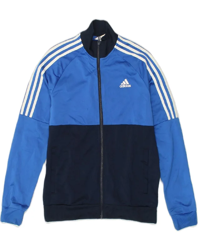 ADIDAS Boys Tracksuit Top Jacket 13-14 Years Large  Navy Blue Colourblock