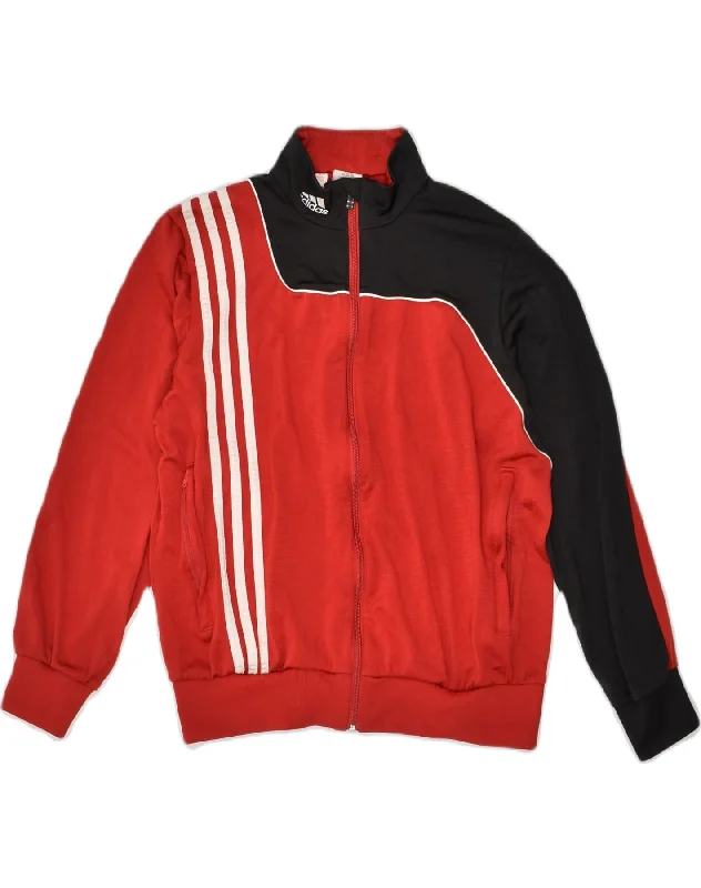 ADIDAS Boys Tracksuit Top Jacket 13-14 Years Red Colourblock Polyester