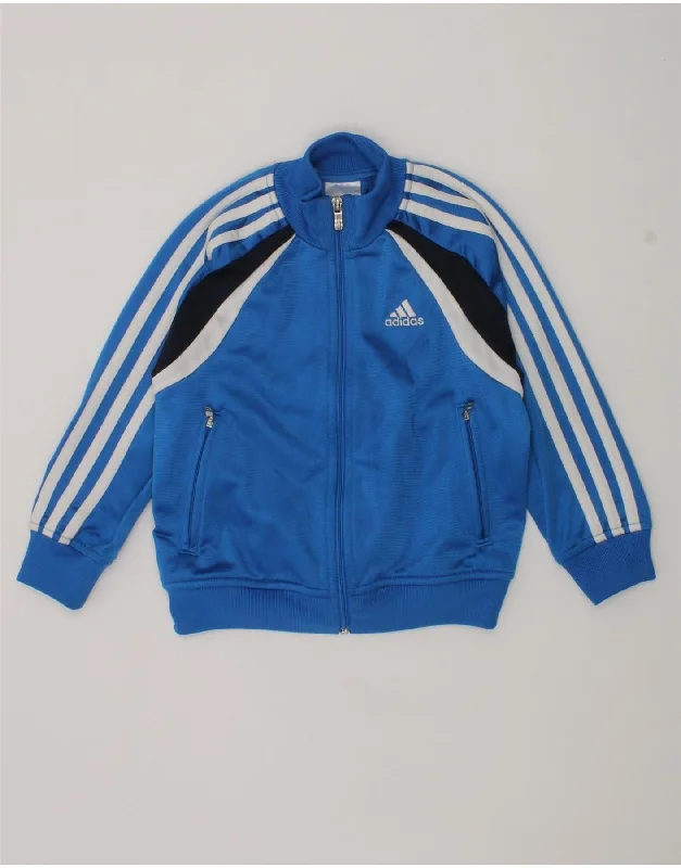 ADIDAS Boys Tracksuit Top Jacket 3-4 Years Blue Colourblock Polyester