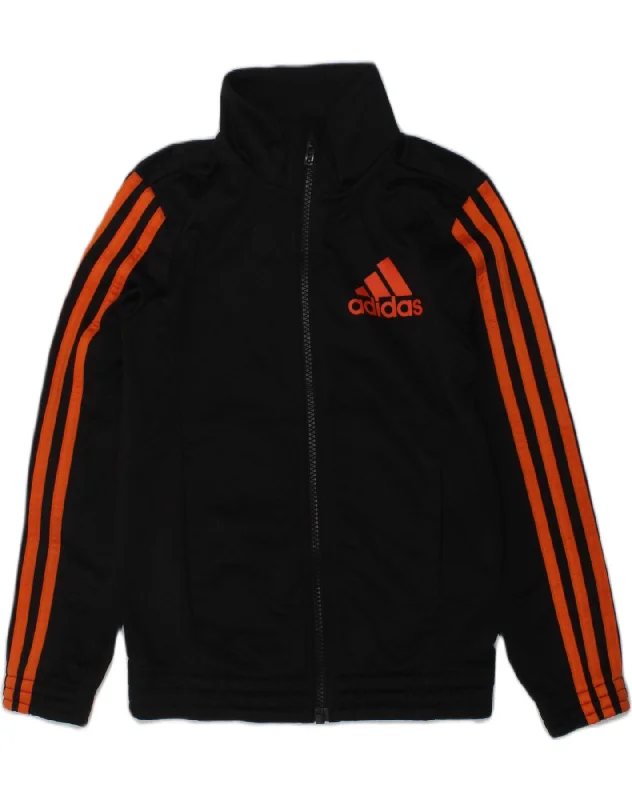 ADIDAS Boys Tracksuit Top Jacket 7-8 Years Black Polyester