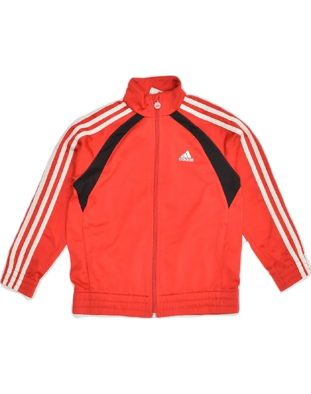 ADIDAS Boys Tracksuit Top Jacket 7-8 Years Red Colourblock Polyester