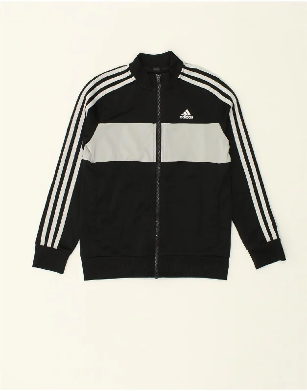 ADIDAS Boys Tracksuit Top Jacket 9-10 Years  Black Colourblock Polyester