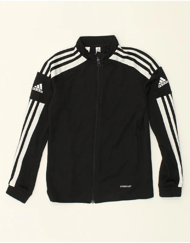 ADIDAS Boys Tracksuit Top Jacket 9-10 Years Black Polyester