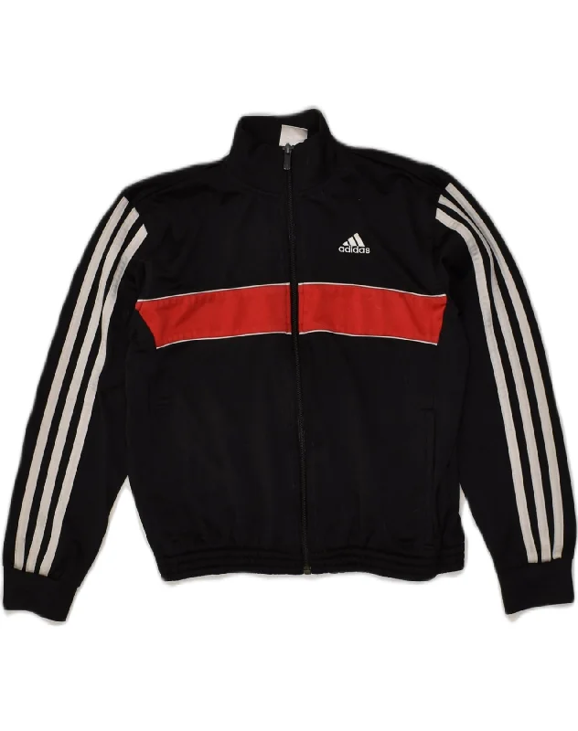 ADIDAS Boys Tracksuit Top Jacket 9-10 Years Black Polyester