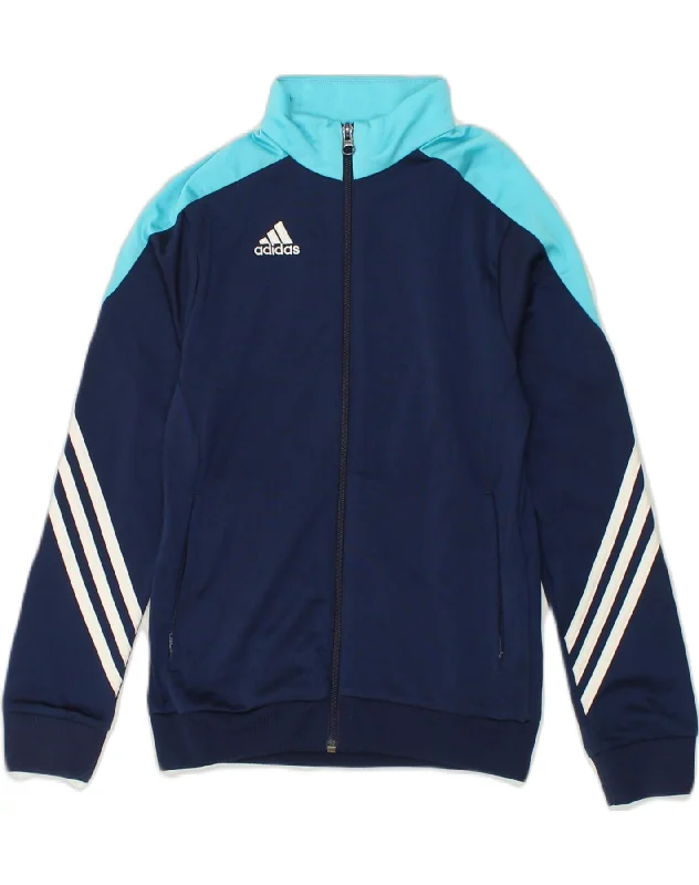 ADIDAS Boys Tracksuit Top Jacket 9-10 Years Medium Blue Colourblock