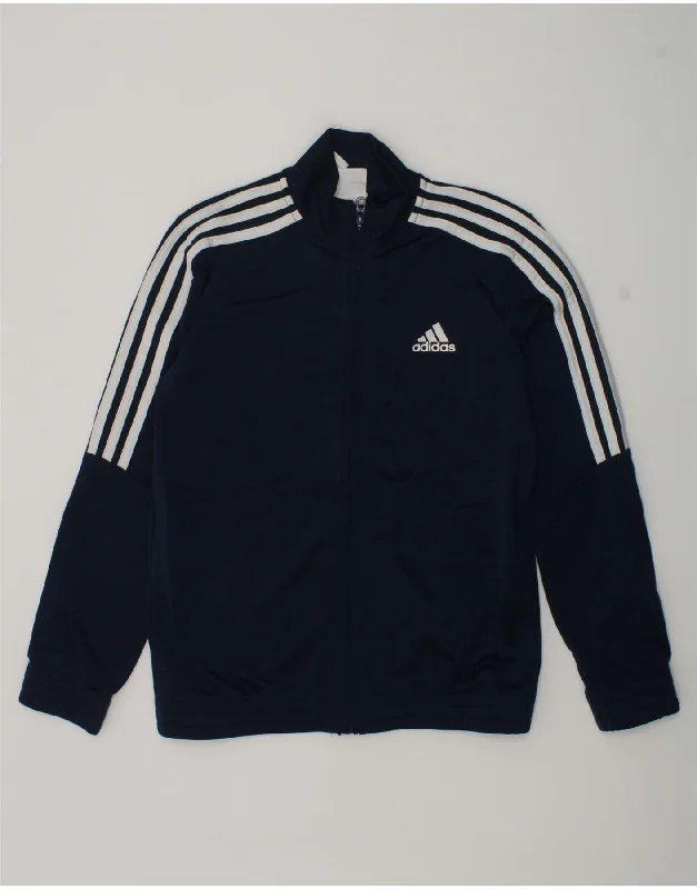 ADIDAS Boys Tracksuit Top Jacket 9-10 Years Navy Blue Polyester