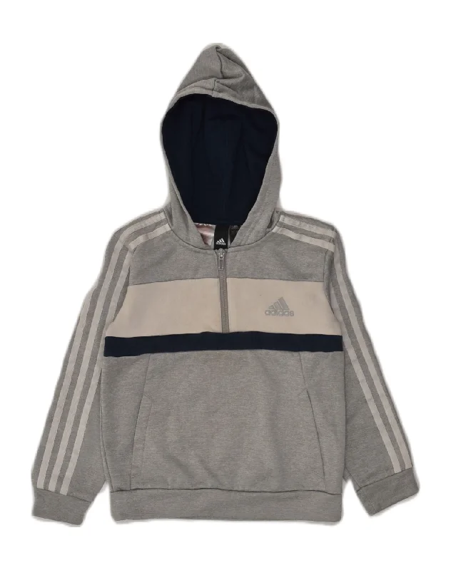 ADIDAS Boys Zip Neck Hoodie Jumper 7-8 Years Grey Polyester