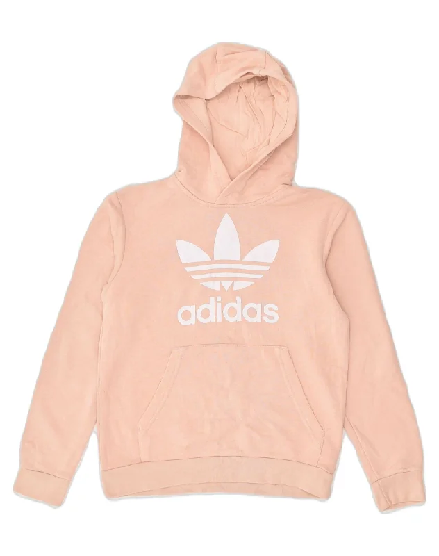 ADIDAS Girls Graphic Hoodie Jumper 10-11 Years Beige Cotton