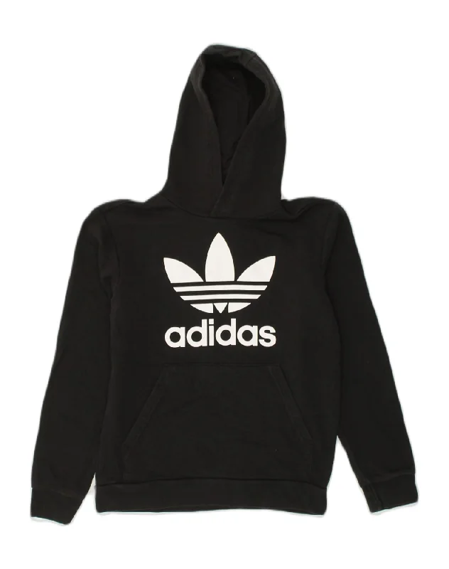 ADIDAS Girls Graphic Hoodie Jumper 11-12 Years  Black Cotton