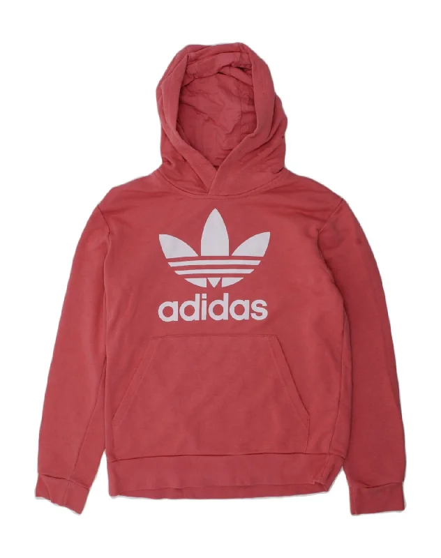 ADIDAS Girls Graphic Hoodie Jumper 12-13 Years Red Cotton