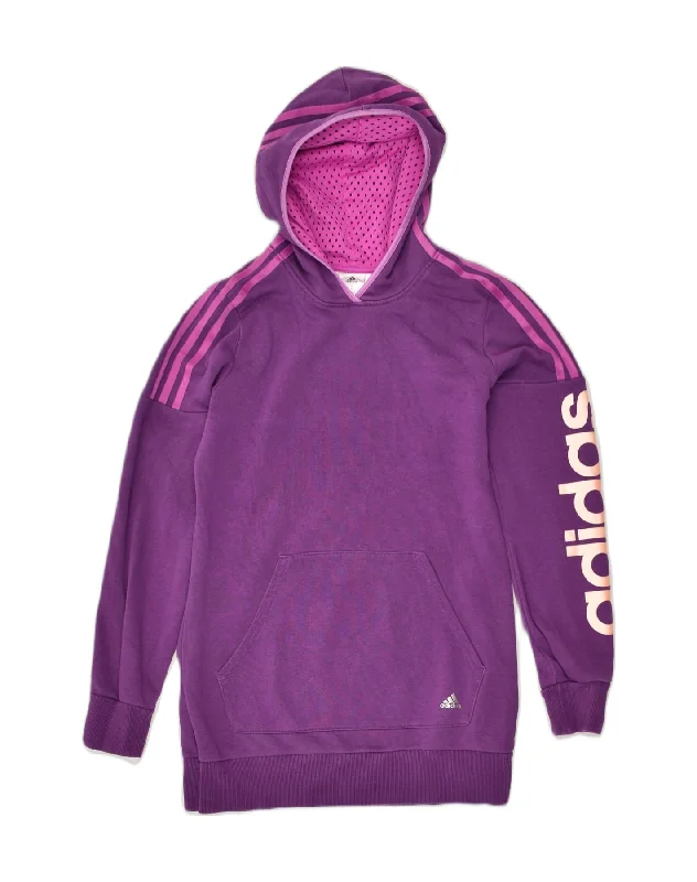 ADIDAS Girls Graphic Hoodie Jumper 13-14 Years Purple Cotton