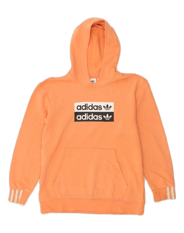 ADIDAS Girls Graphic Hoodie Jumper 14-15 Years Orange Cotton