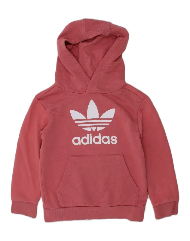 ADIDAS Girls Graphic Hoodie Jumper 6-7 Years Pink Cotton