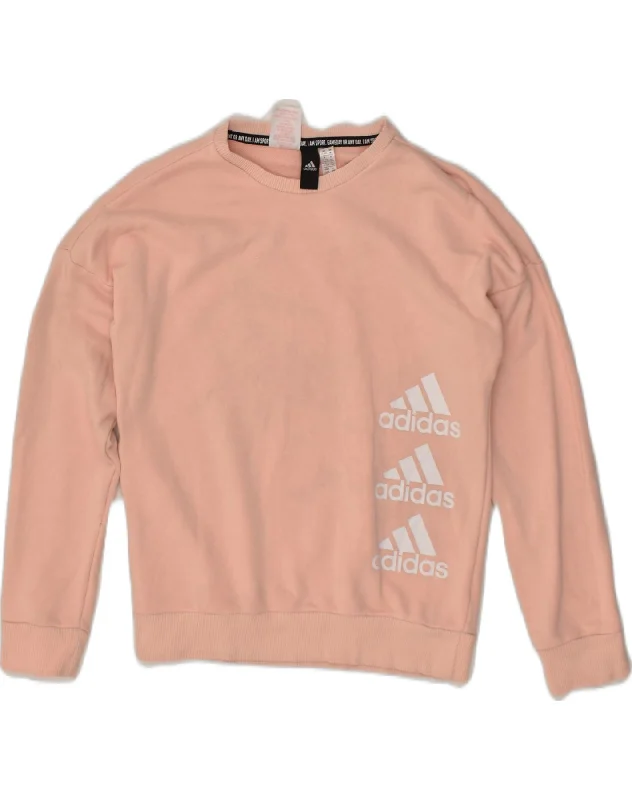 ADIDAS Girls Graphic Sweatshirt Jumper 11-12 Years Pink Cotton