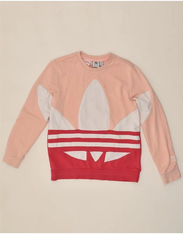 ADIDAS Girls Graphic Sweatshirt Jumper 13-14 Years Beige Colourblock