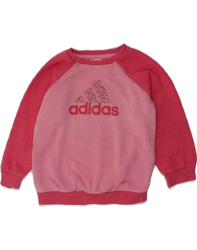 ADIDAS Girls Graphic Sweatshirt Jumper 2-3 Years Pink Colourblock Cotton