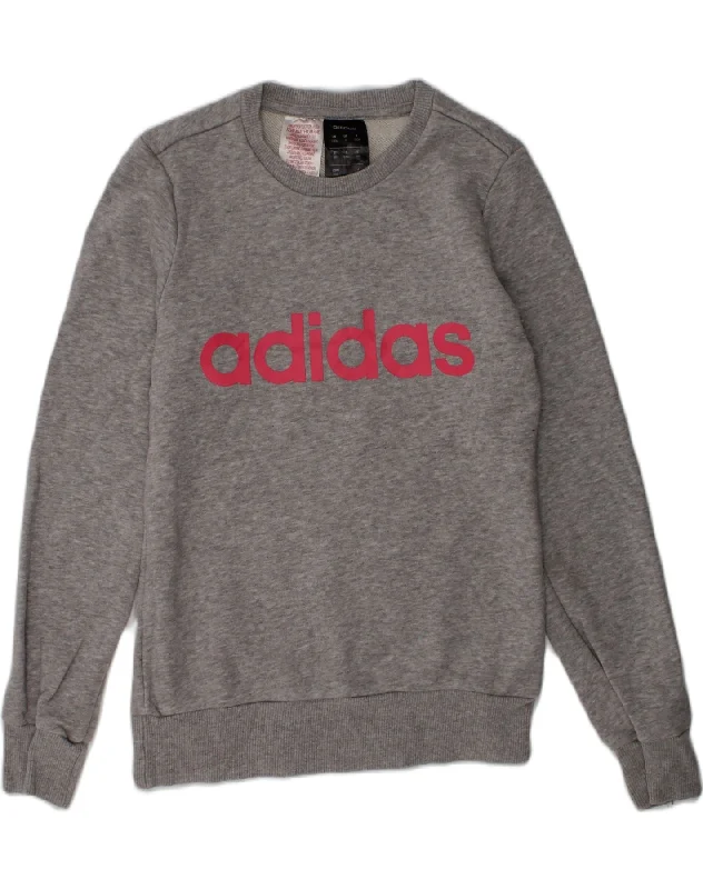 ADIDAS Girls Graphic Sweatshirt Jumper 9-10 Years Grey Cotton