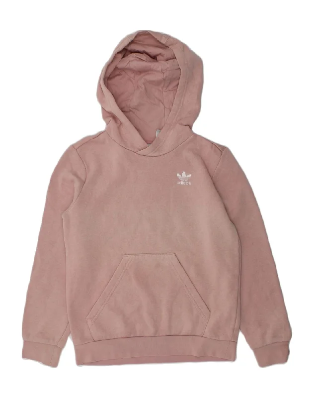 ADIDAS Girls Hoodie Jumper 8-9 Years Pink Cotton