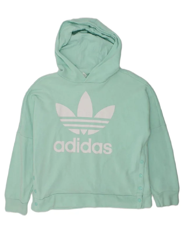 ADIDAS Girls Oversized Graphic Hoodie Jumper 11-12 Years Turquoise Cotton