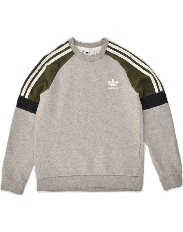 ADIDAS Girls Sweatshirt Jumper 11-12 Years Grey Colourblock Cotton