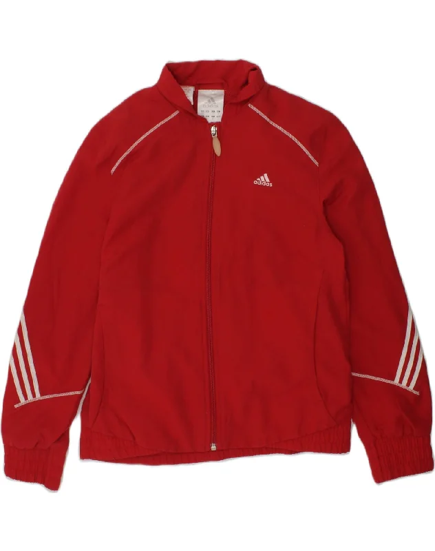 ADIDAS Girls Tracksuit Top Jacket 11-12 Years Red Polyester