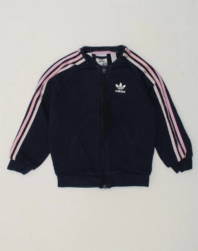 ADIDAS Girls Tracksuit Top Jacket 2-3 Years Navy Blue Cotton