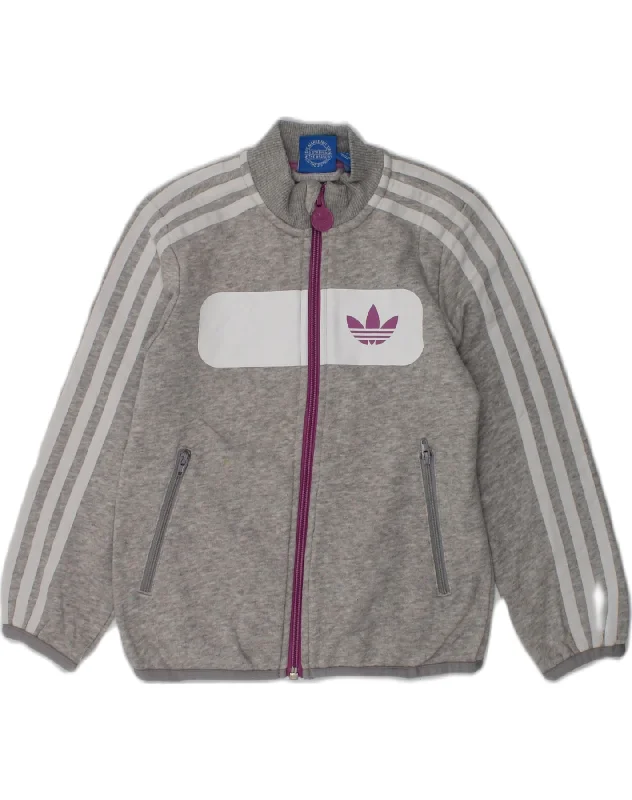 ADIDAS Girls Tracksuit Top Jacket 5-6 Years Grey Colourblock Cotton