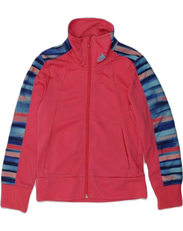 ADIDAS Girls Tracksuit Top Jacket 7-8 Years Pink Colourblock