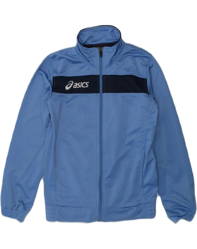 ASICS Boys Graphic Tracksuit Top Jacket 7-8 Years Blue Colourblock