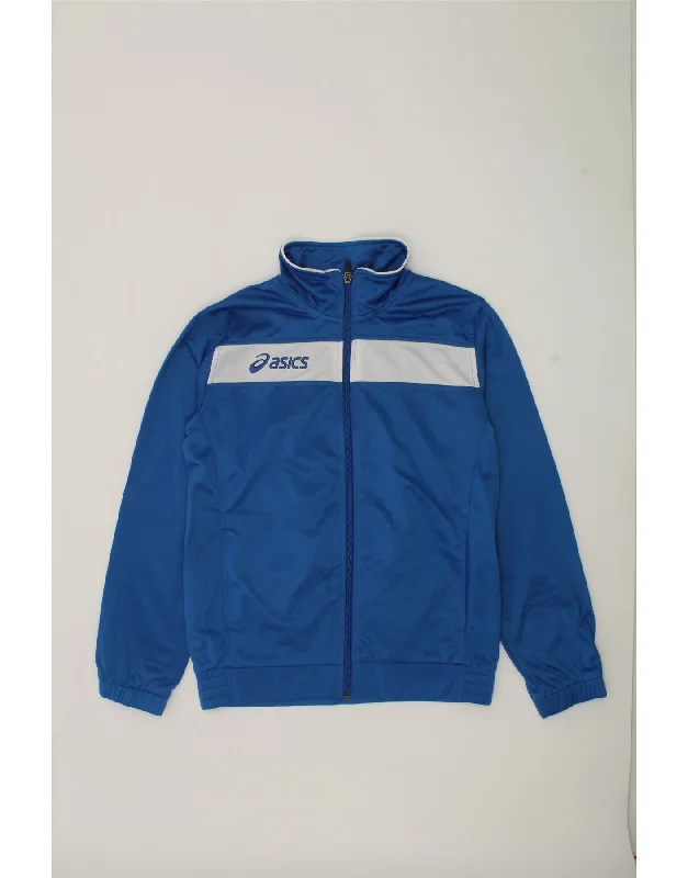 ASICS Boys Graphic Tracksuit Top Jacket 9-10 Years Blue Colourblock