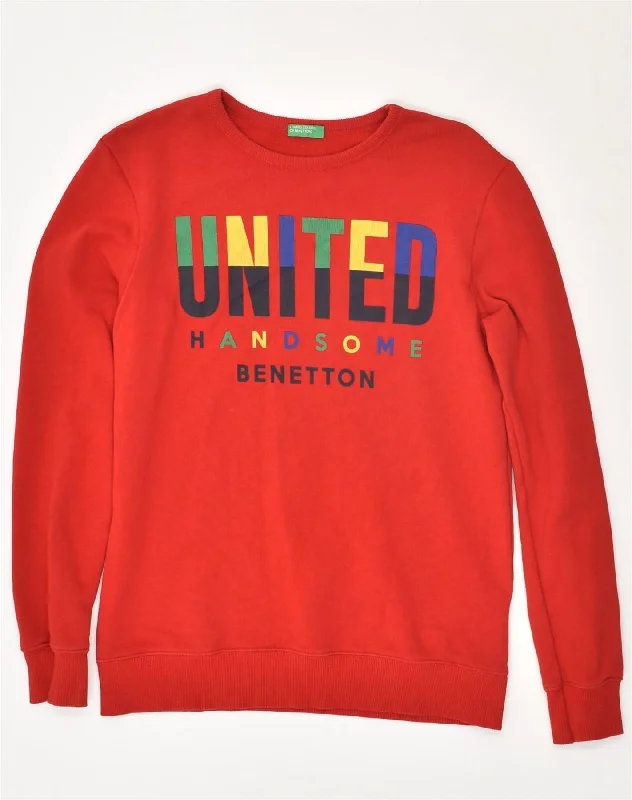 BENETTON Boys Graphic Sweatshirt Jumper 13-14 Years Red Cotton