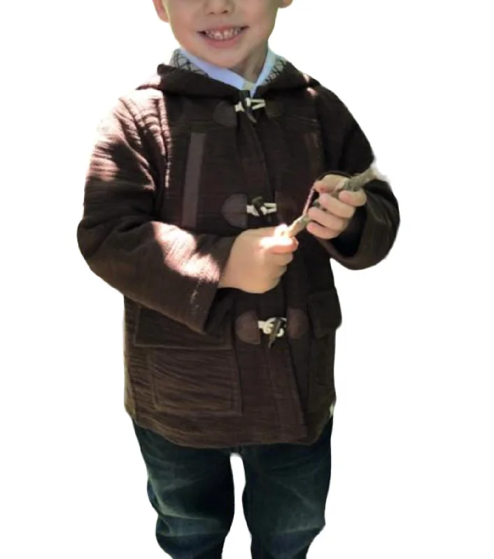 Boys Duffle Jacket In Brown