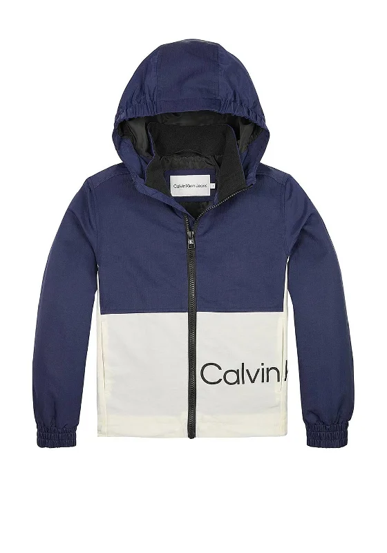 Calvin Klein Jeans Boys Colour Block Windbreaker Jacket, Ivory