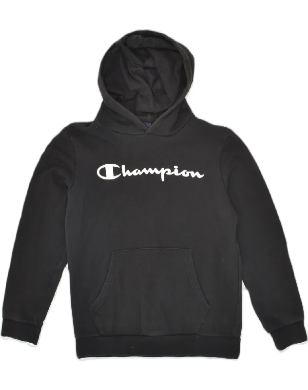 CHAMPION Boys Graphic Hoodie Jumper 11-12 Years Large Black Cotton