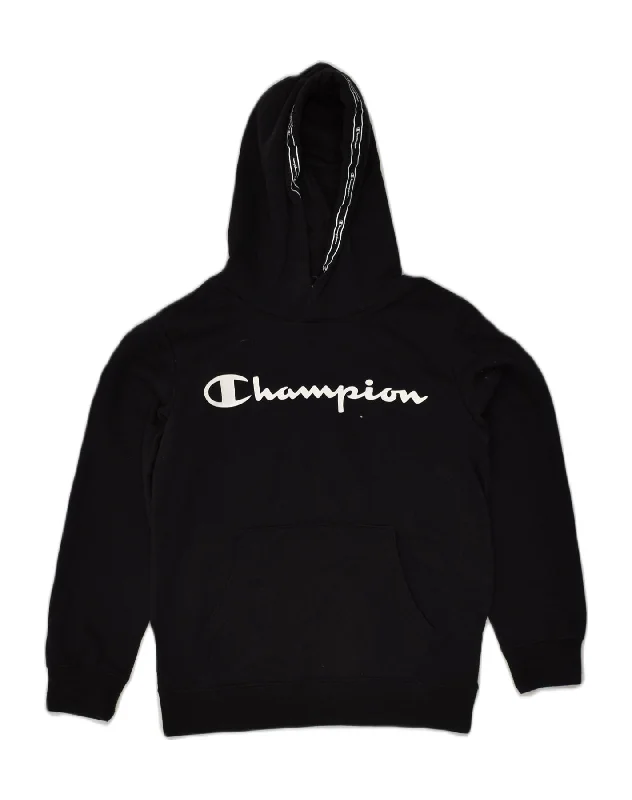 CHAMPION Boys Graphic Hoodie Jumper 11-12 Years Large  Black Cotton