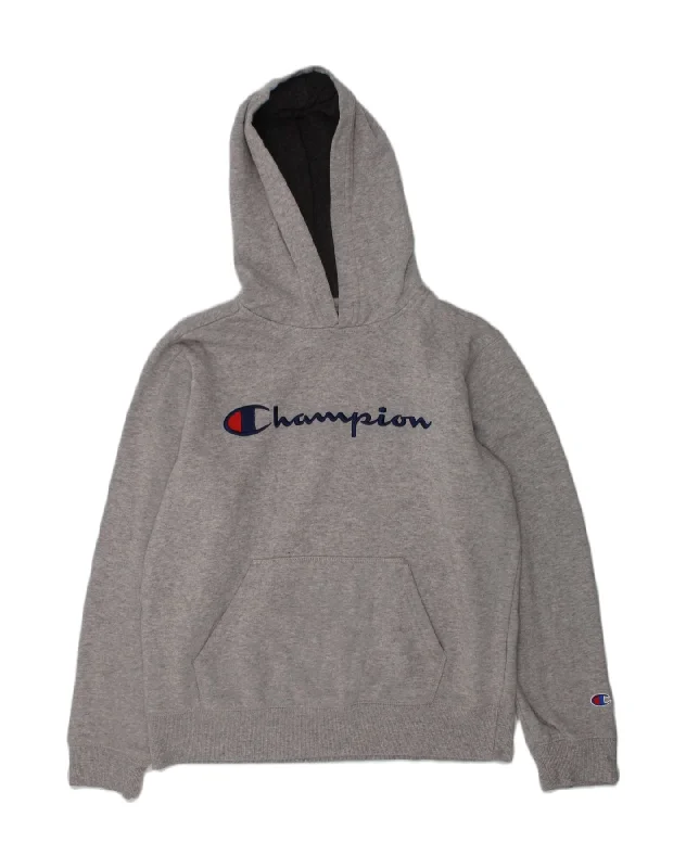 CHAMPION Boys Graphic Hoodie Jumper 13-14 Years Large Grey Cotton