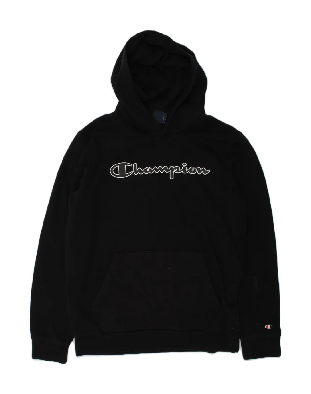 CHAMPION Boys Graphic Hoodie Jumper 13-14 Years XL  Black Cotton