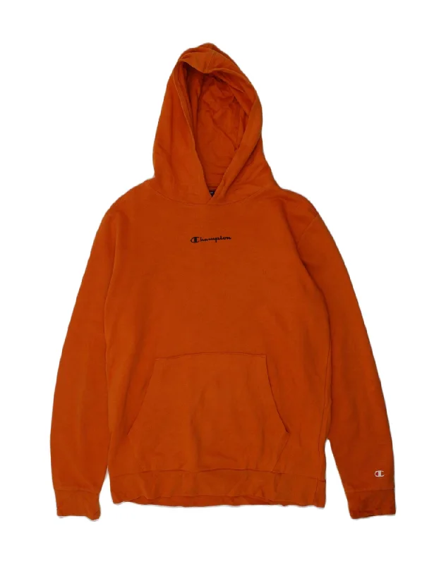 CHAMPION Boys Graphic Hoodie Jumper 13-14 Years XL Orange Cotton