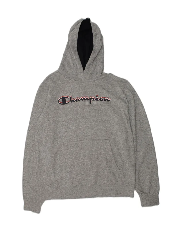 CHAMPION Boys Graphic Hoodie Jumper 15-16 Years 2XL Grey Cotton