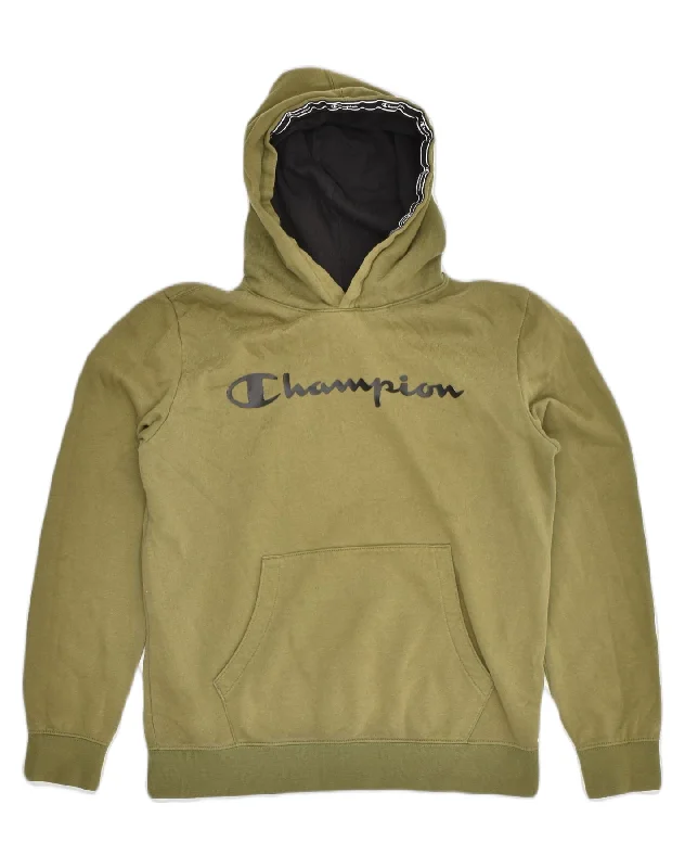 CHAMPION Boys Graphic Hoodie Jumper 15-16 Years 2XL Khaki Cotton