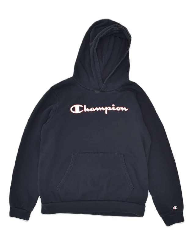 CHAMPION Boys Graphic Hoodie Jumper 15-16 Years 2XL Navy Blue Cotton