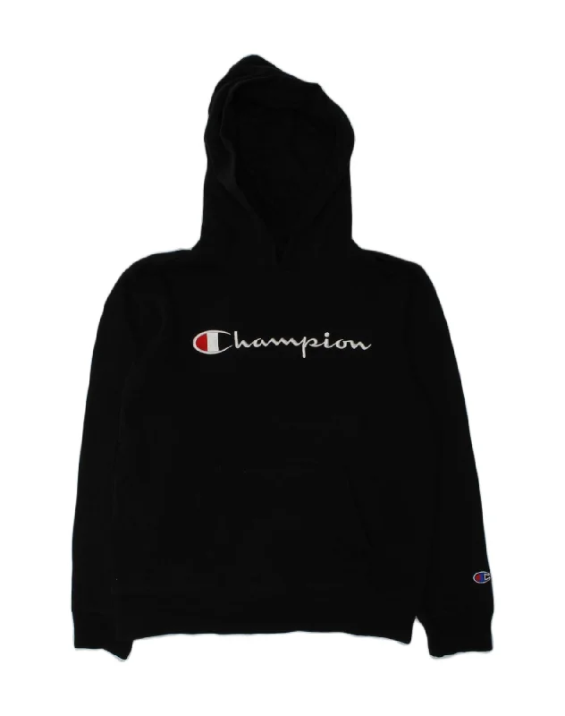 CHAMPION Boys Graphic Hoodie Jumper 15-16 Years Large  Black Cotton